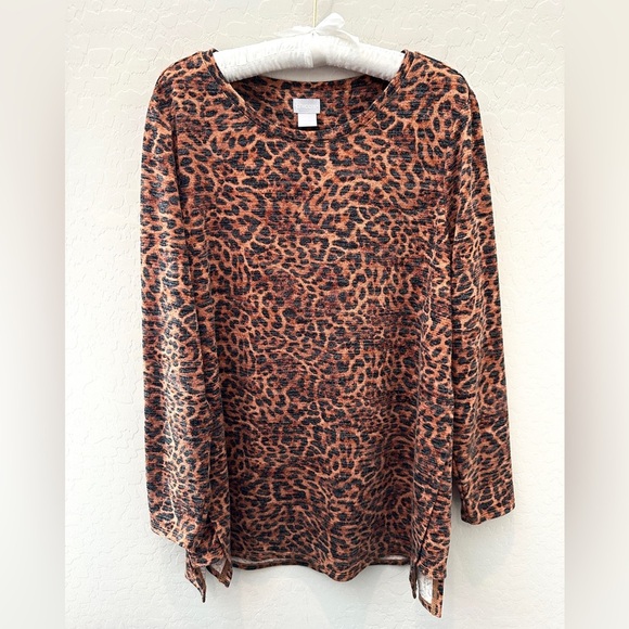 CHICO’S | Brown Animal Print Soft Chic Contemporary Comfy Tunic Top | Large - Picture 2 of 7